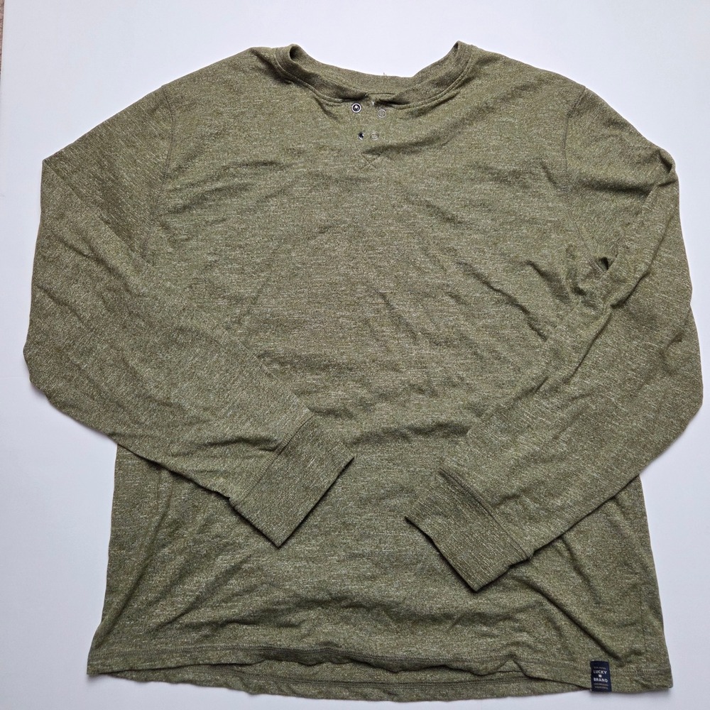 Lucky Brand Adult Mens Henley Shirt Extra Large Olive Long Sleeve Tee Casual